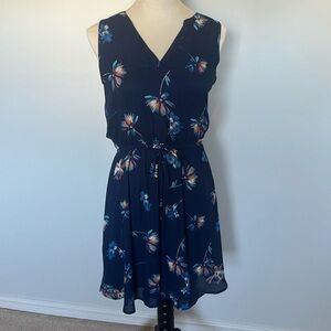 Tie Waist Blue Floral Dress XS